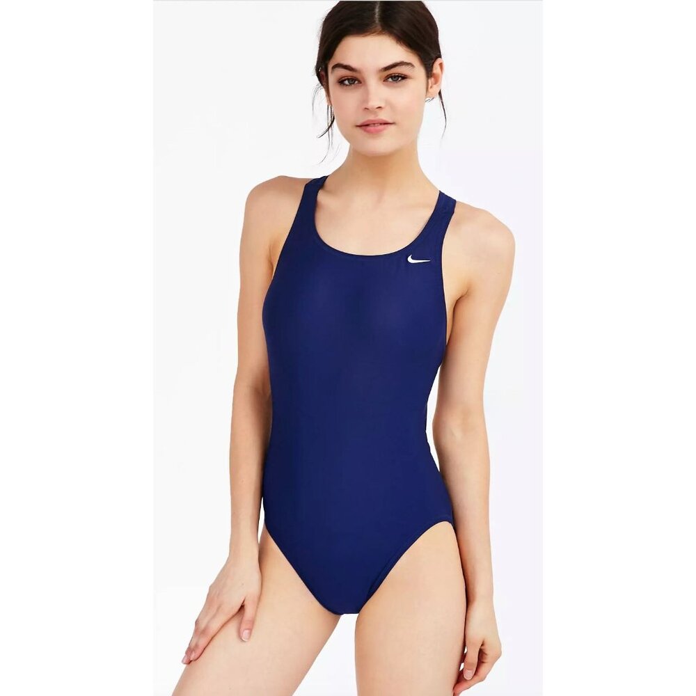 Nike‎ Fast Back One Piece Swimsuit Womens 4 Blue Swim Team Training Recreation
